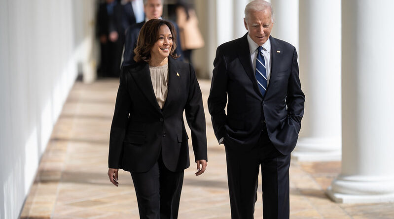 President Joe Biden and Vice President Kamala Harris walk along the Colonnade after Biden's remarks on the recent terrorist attacks in Israel, Tuesday, October 10, 2023, at the White House. (Official White House Photo by Lawrence Jackson)