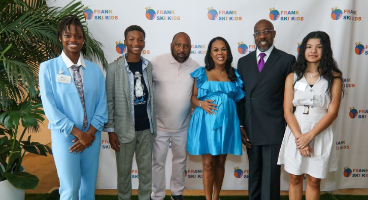 The Frank Ski Kids Foundation winners with Frank Ski & Georgia Senator Raphael Warnock. Photo credit: ExclusiveAccess.net